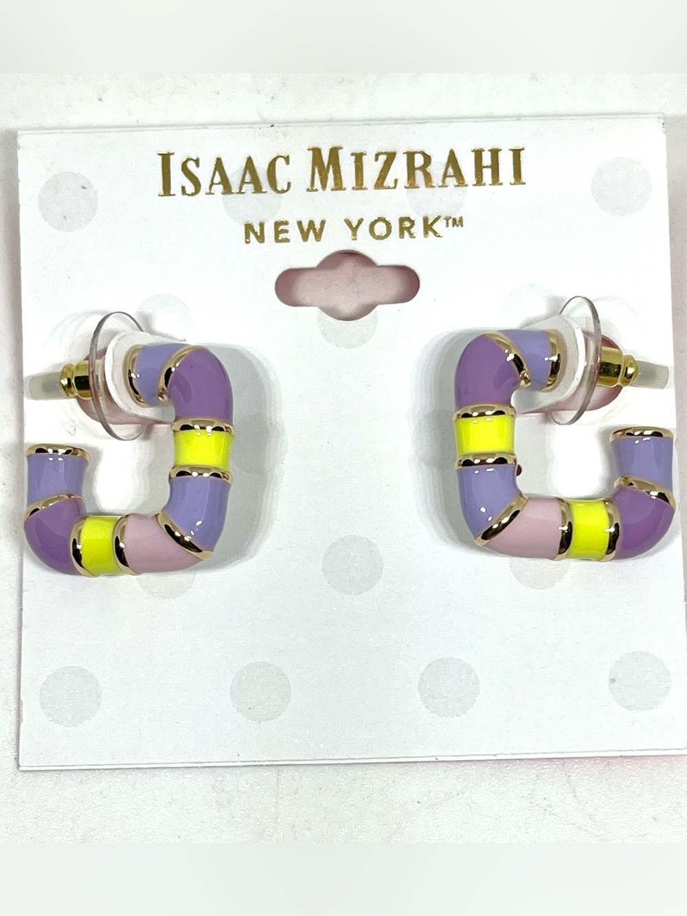Isaac Mizrahi Colorblock Enamel Hoop Earrings in Lavender, Pink & Yellow